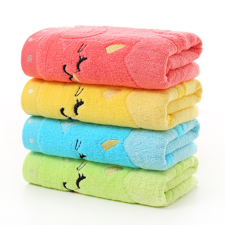 Note cat jacquard bamboo fiber children's small towel 25*50 absorbent cartoon kindergarten wash face children's towel