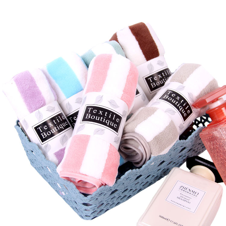 Warp Knitted Coral Fleece Towel Bath Towel Thickened Water Absorbent Edge Striped Towel Five Gift Towel
