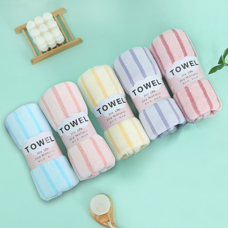 Towel Independent Packaging Coral Fleece Polyester Brocade Gift Towel Absorbent Color Strip Cationic Welfare LOGO Wash Face