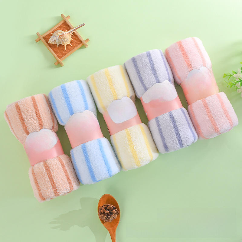 Factory spot coral fleece towel thickened absorbent a generation of striped towels five gift towels