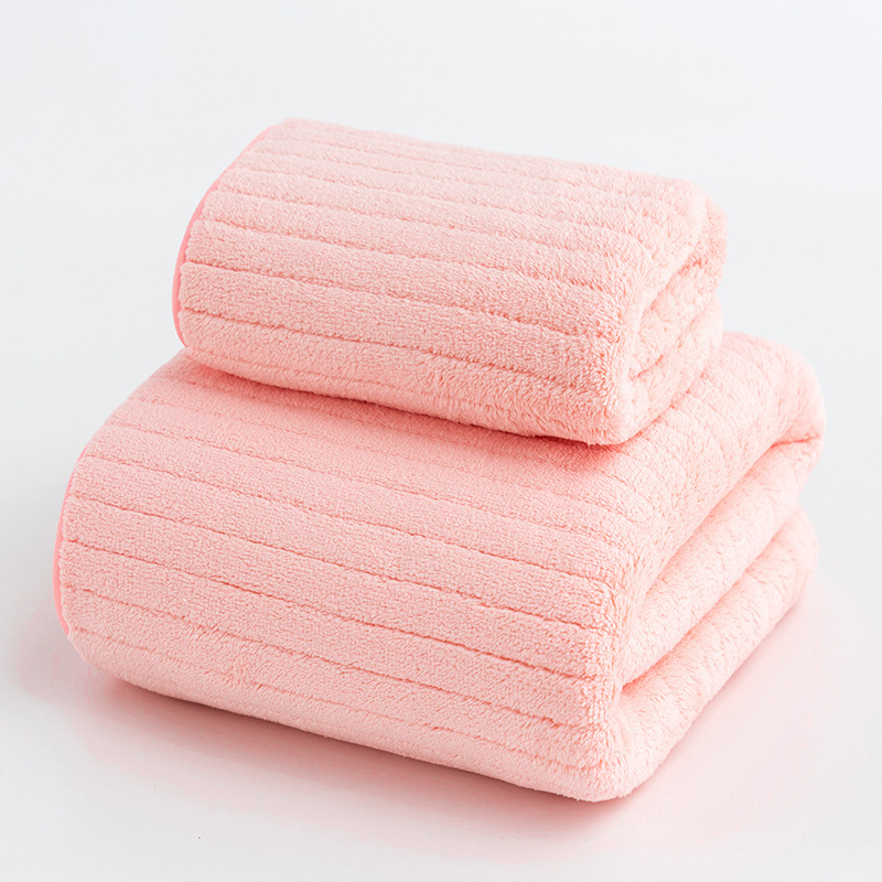 素色毛巾套装家用浴巾可绣字麦穗菠萝格条纹吸水速干珊瑚绒套巾