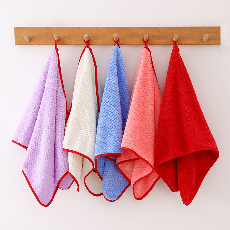 Coral fleece pineapple plain towel bath towel square cut edge wrapping logo absorbent lint-free face towel