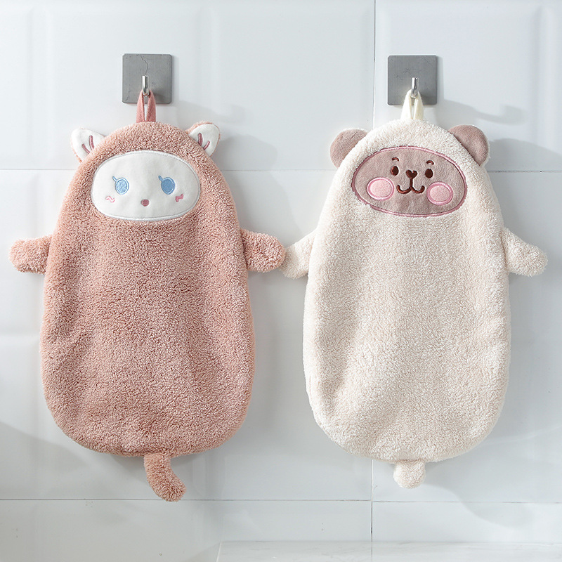 Double-layer thick hand towel cute hanging absorbent children's towel coral velvet hand towel sweat cloth hand towel