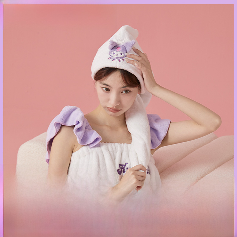 Market-painted cool Luomi dry hair cap Sanrio genuine cute triangle cap cartoon shower cap coral fleece absorbent towel