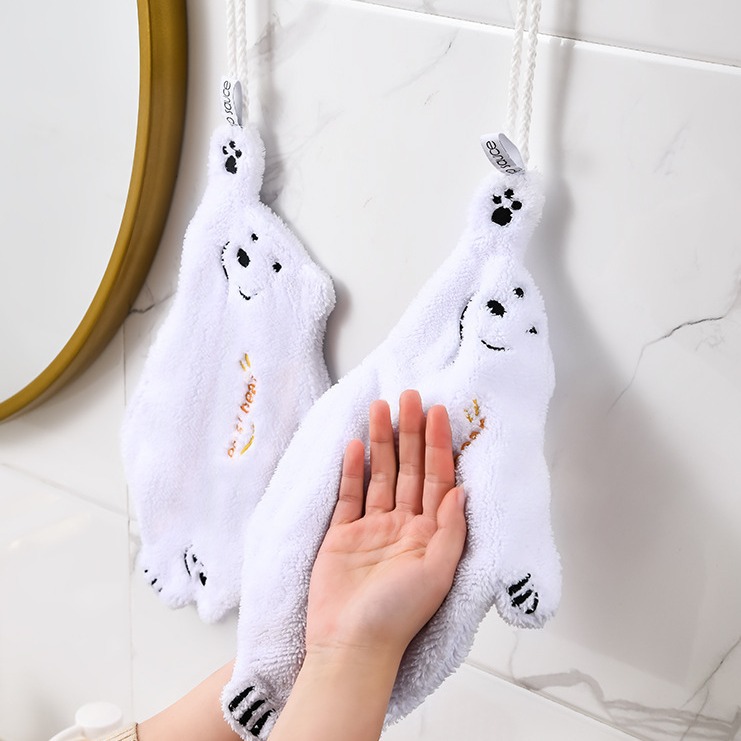 Polar bear towel hanging kitchen bathroom thickened hand towel coral fleece absorbent quick-drying towel