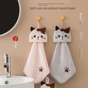 Coral fleece pocket cat embroidered towel bathroom hanging absorbent towel kitchen bathroom dual-use square towel