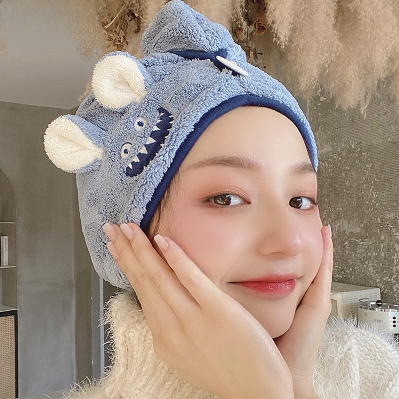 ins cartoon hair drying cap coral fleece shower cap super absorbent quick-drying headscarf thickened children's cute hair drying towel