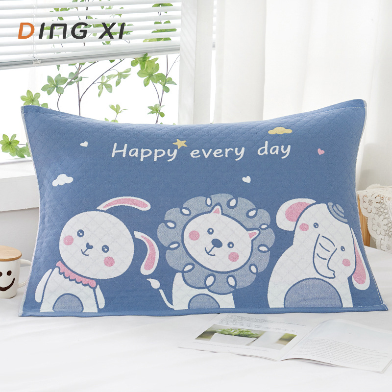 Pillow towel cotton three-layer gauze adult children cotton home couples thick sweat-absorbent pillow headscarf manufacturers