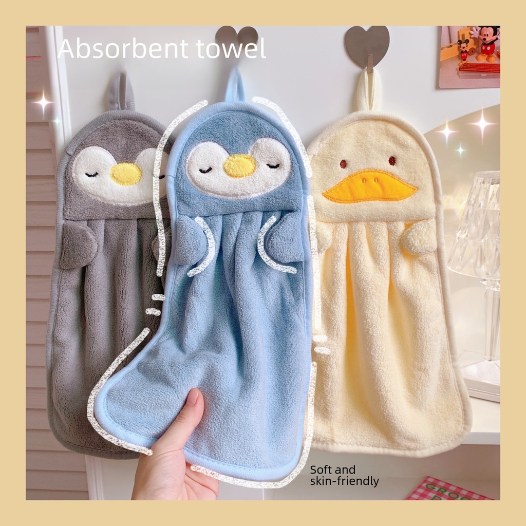 Hand towel hanging absorbent towel children's hand towel baby hand towel cute penguin duck skin-friendly soft