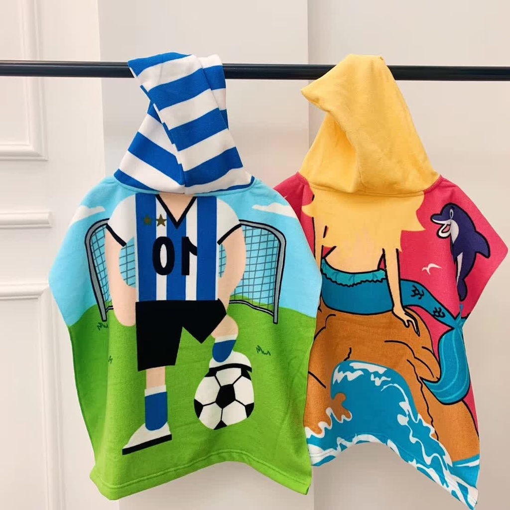 Children's Bath Towel Cloak Spot Easy Absorbent Digital Cartoon Printing Outdoor Bathrobe Microfiber Hooded Beach Towel