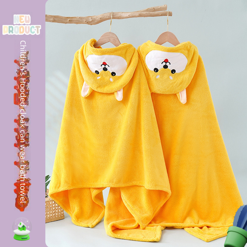 Children's bathrobe baby hooded bath towel wearable coral fleece cartoon baby swimming bath cloak Product