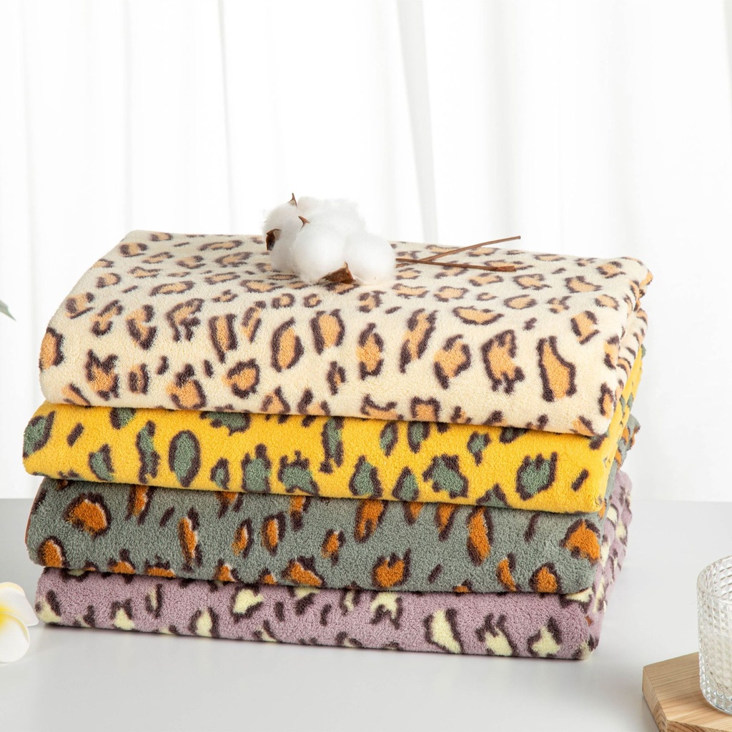 Factory hanging coral fleece towel adult leopard print bath towel household towel square towel soft absorbent hanging towel