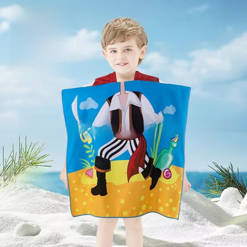 Children's Printed Hooded Beach Bath Towel Cotton Reactive Absorbent Quick-drying Cloak Cape Cartoon Explosions in stock
