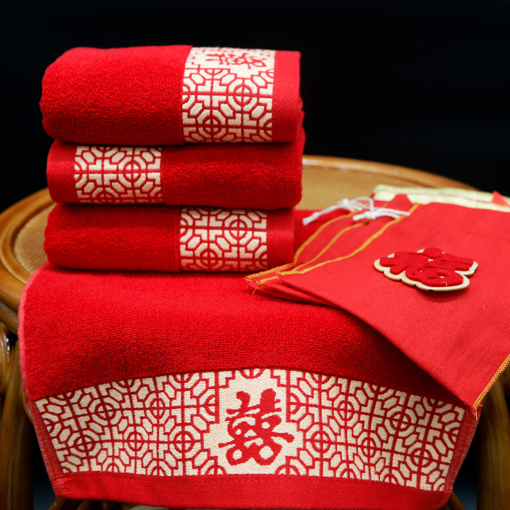 Cotton Style Big Red Towel Wedding Celebration Return Towel Wedding Ceremony Couples Towel Custom logo