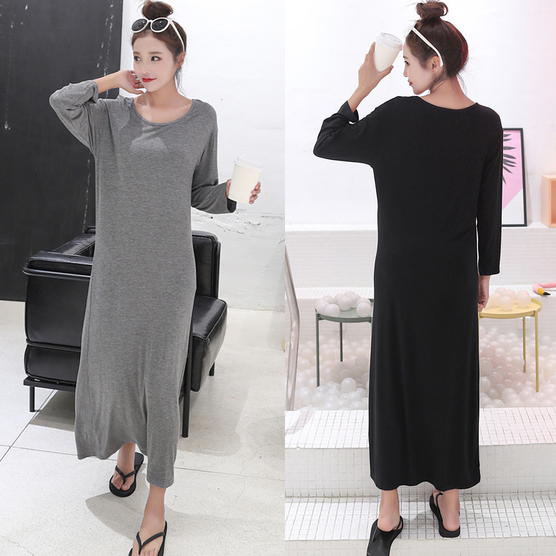 Summer and autumn Korean version of loose bottoming skirt modal long sleeve dress women wear long dress size a generation of hair