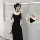 Sling Dress Women's Platycodon Grandiflorum French Slim Summer Retro Split Inner Base Small Black Skirt