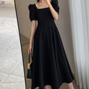 Dress Summer Ins Tea Break Dress Elegant One-word Collar Knee-length Hepburn Style Chubby Girls Small Black Dress