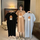 Korean Women's Short-sleeved T-shirt Dress Summer Loose Slim-fit Over-the-knee Long Dress Cotton Casual Dress Split Skirt