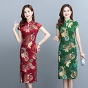 Summer Loose Printed Cheongsam Dress Short-sleeved Elegant Chinese-style Slim-fit Slimming Mid-length Dress for Hair