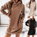 autumn and winter women's dress with hat trendy long sleeve solid color women's dress