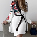trend women's clothing autumn temperament one-piece color matching lace-up dress in stock
