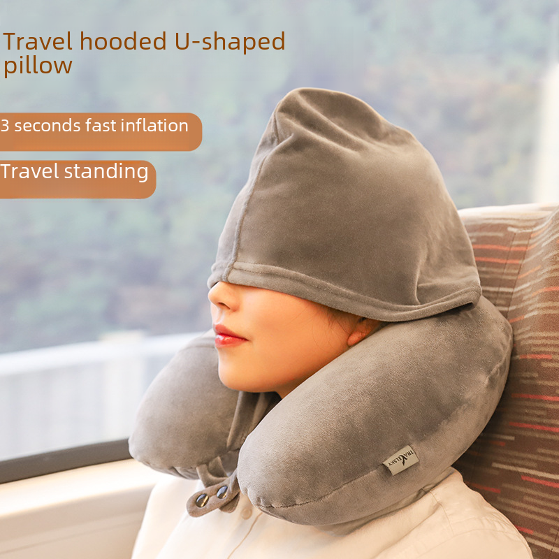 Travel Inflatable Hat U-shaped Pillow Student Nap Pillow Nap Pillow Neck Sleeping Pillow Car Airplane Pillow Set logo