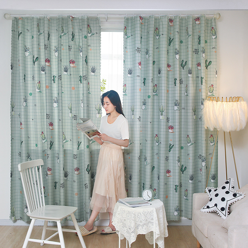 hole-free living room semi-shading curtain simple light-proof cute fresh pastoral style room curtains