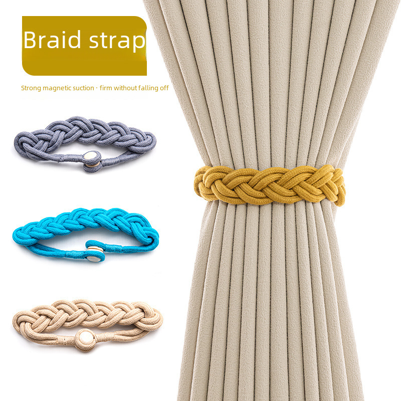 simple braid cotton rope curtain magnetic buckle strap non-punching free installation Curtain magnetic buckle