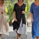 GY24003 Fashion V-neck short sleeve fake two-piece asymmetric dress women's spring/summer