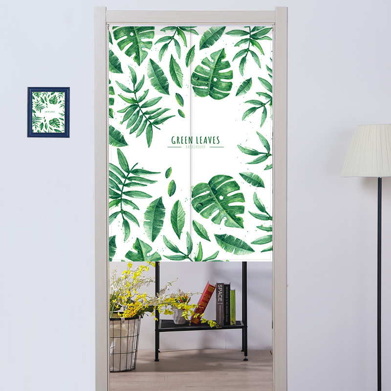 Green Plant Cartoon ins Cotton and Linen Printing Dressing Room Fabric Door Curtain 2-piece Partition Curtain Japanese Door Curtain