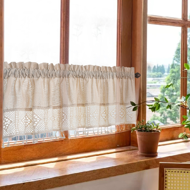 hemp cotton lace short curtain tassel lace Japan wind curtain