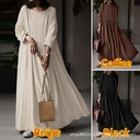 In stock loose long dress cotton solid color elegant commuter white pullover dress