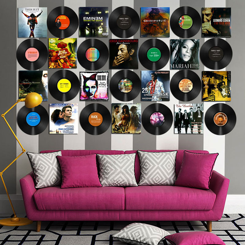 Vinyl Record Decoration Vintage Poster Sticker Wall Sticker Bar Restaurant Cafe Milk Tea Shop Decoration Wall Hanging Decoration