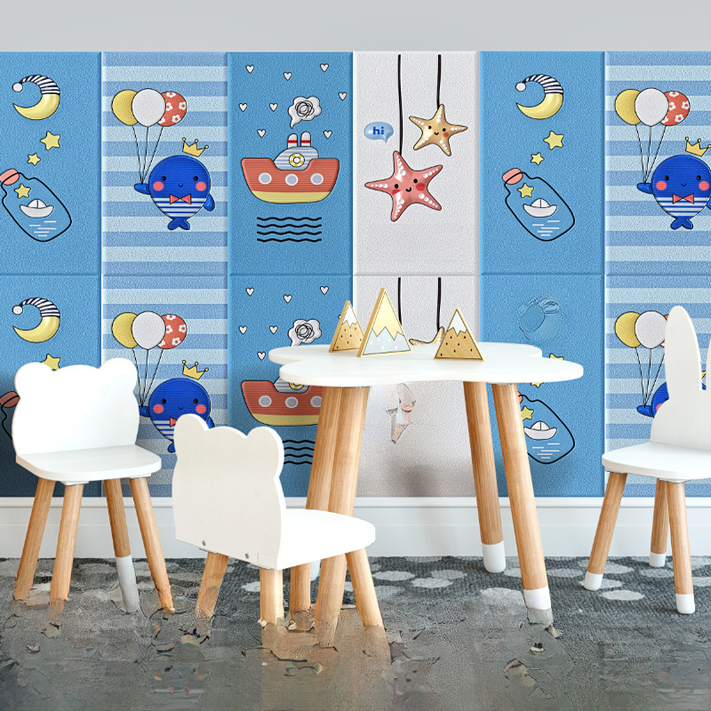 3d Wallpaper Self-adhesive Kindergarten Nursery Anti-collision Wallpaper Children's Cartoon Soft Bag Dado
