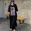 Summer short-sleeved personalized South Korea long T-shirt dress casual loose plus size slimming split dress nightdress can be worn outside