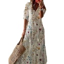 Europe and the United States casual sweet loose V-neck printed sling sleeve long dress women's spot