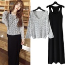 Spring and Autumn Large Size Women's Long Sleeve Knitted Set Skirt Korean Style Slim-fit Two-piece Fashion Dress