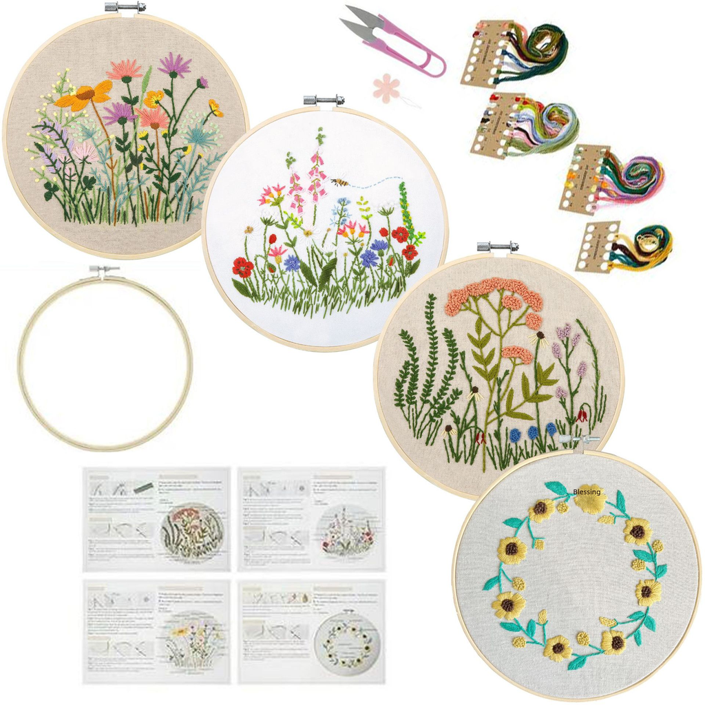 handmade embroidery diy material bag self-embroidery thread embroidery European-style kit flowers and plants wreath thread embroidery set