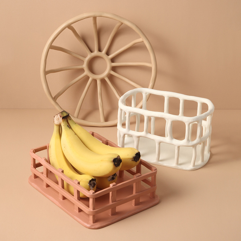 Behanmei Simple Style Morandi Hollow Fruit Basket Home Decoration Storage Ornaments Strict Selection Storage Box