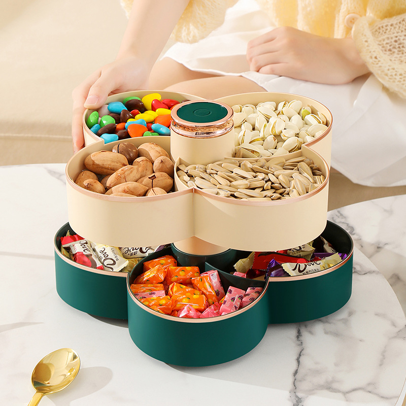Rotating Fruit Plate Household Living Room Coffee Table Candy Snacks Melon Sweets Dried Fruit Storage Box Petal Internet Celebrity Fruit Box