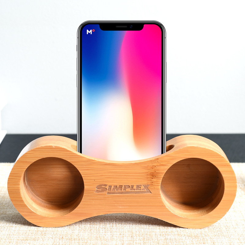 Creative wooden mobile phone speaker base desktop mobile phone stand multi-function decoration mobile phone loudspeaker