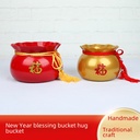 Fu Bucket Money Bag Cornucopia Metal Flower Pot Housewarming Year Festive Fu Character Flower Pot Flower Vessel Red Fruit Holding Bucket