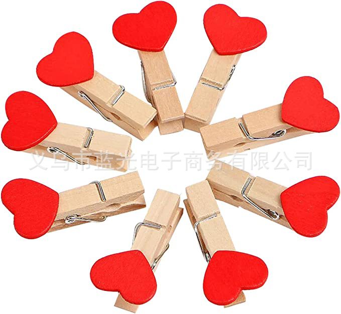 3.5/3cm red love wooden clip color heart-shaped wooden clip cartoon photo wall clip small wooden clip