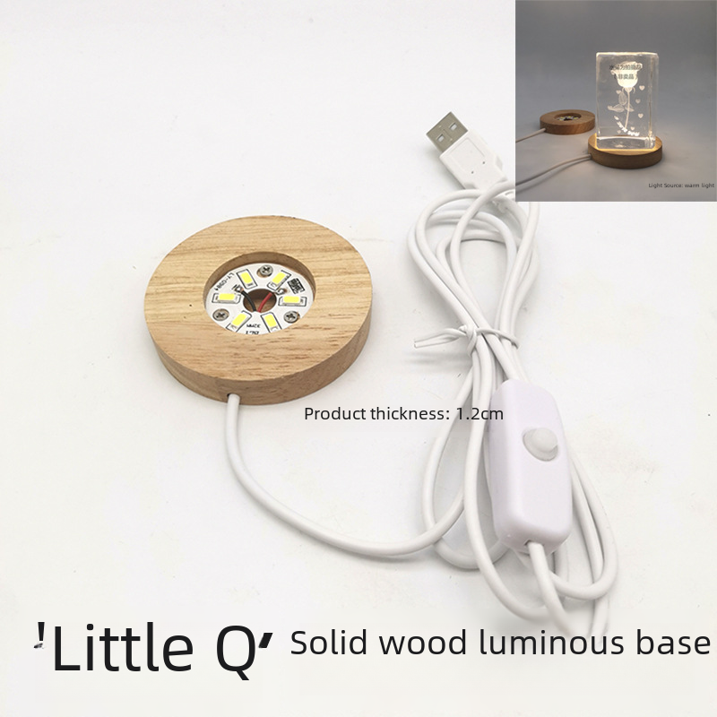 Solid Wood LED Night Light Base Wooden Atmosphere Crystal Crafts Ornaments 3d Inner Carving Luminous Base Wooden Ornaments