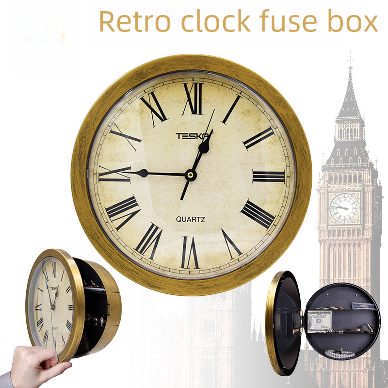 跨境时钟保险柜首饰收纳盒挂钟欧式家居装饰挂墙个性时钟批发钟表