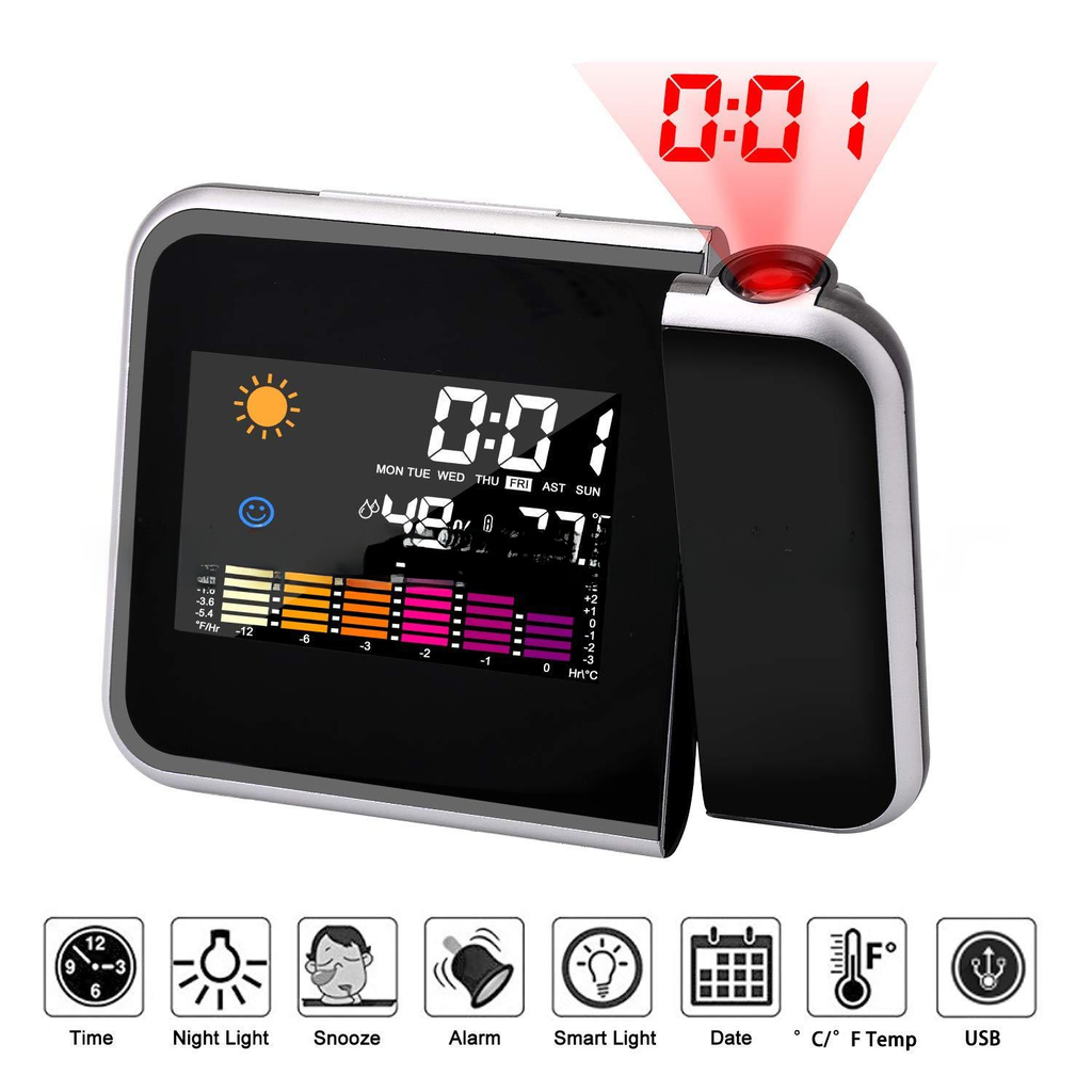 8190 projection clock multifunctional electronic digital desk clock weather forecast color screen weather clock LCD smart alarm clock