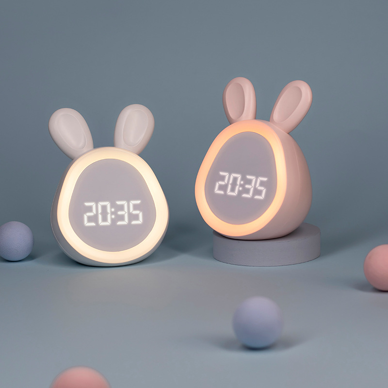 Small mini round rabbit cute rabbit alarm clock atmosphere night light smart student mini program mobile phone charging alarm clock