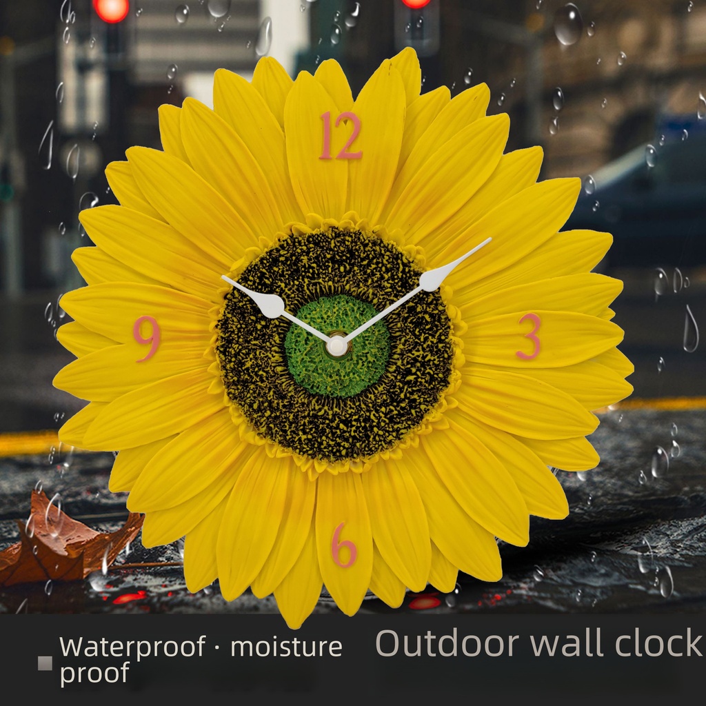 亚马逊爆款时钟向日葵太阳花户外防水家居钟表客厅装饰网红挂钟