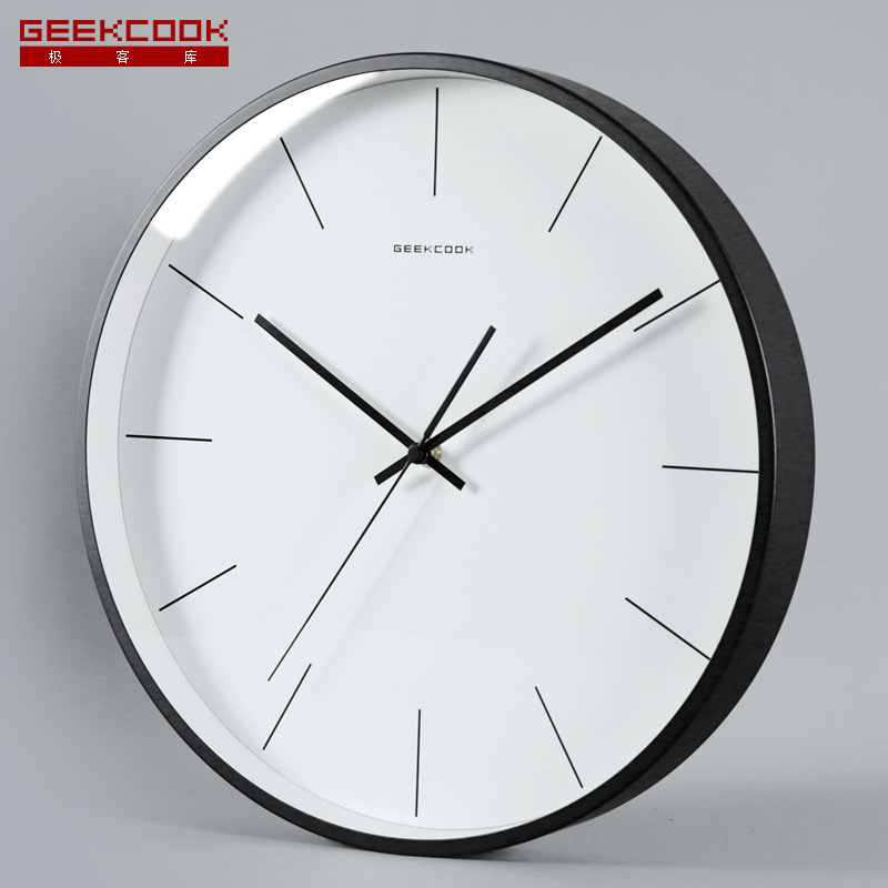 GeekCook简约北欧现代挂钟：自成一线 电镀金属静音时钟一件代发