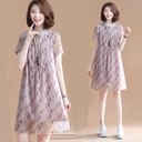High-end Dress Large Size 40-year-old Age-reducing Dress Summer Belly-covered Chiffon Doll Collar A- line Dress